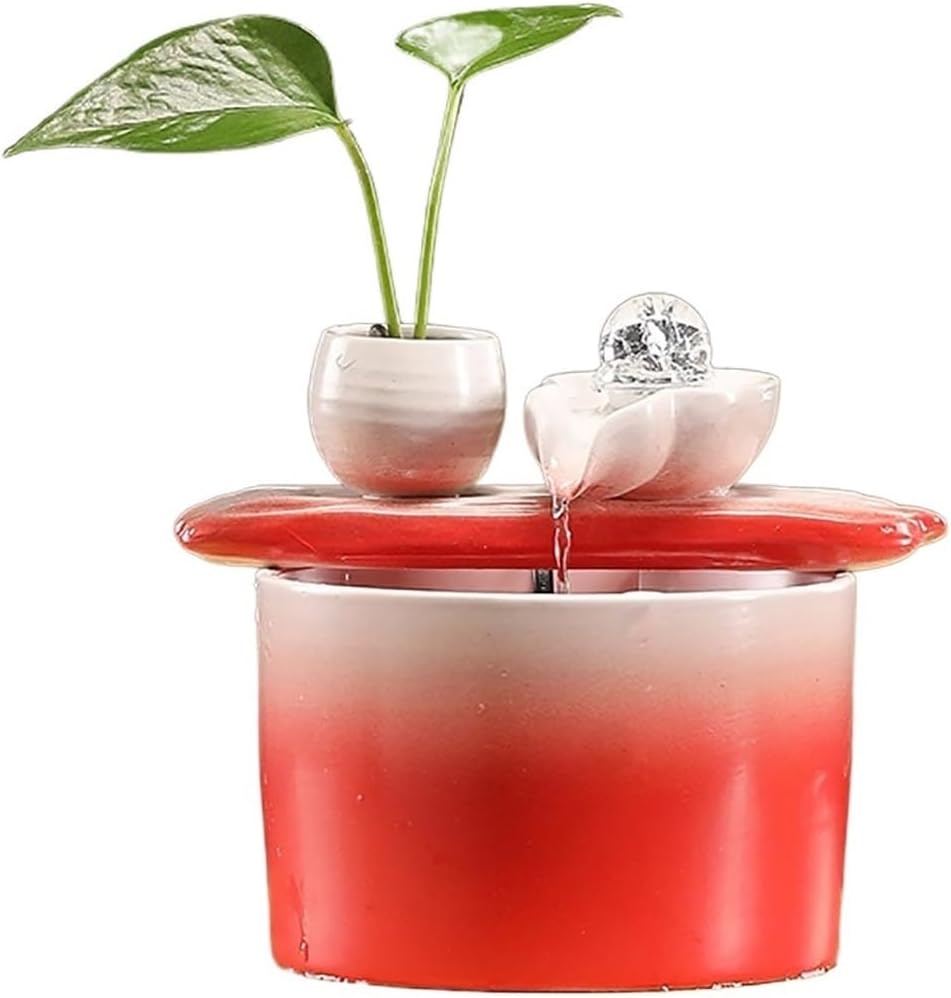 Tabletop Indoor Tabletop Fountain Ceramic Meditation Relaxation Decor(Red)