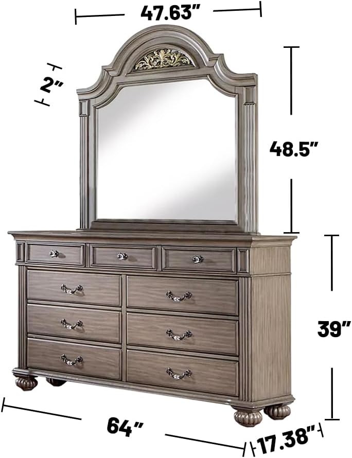 simple relax 4 Piece Wooden Queen Size Bedroom Set, Grey