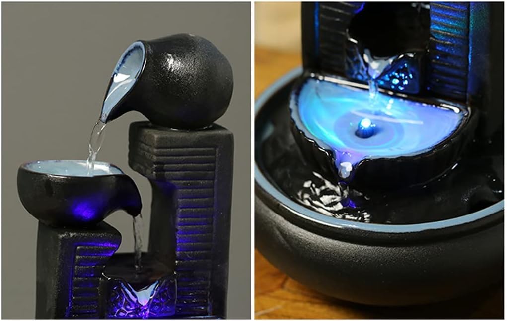 HIHELO Desktop Fountain Tabletop Fountain Ceramic Fountain Circulating Water Ornament Living Room Desktop Fountain Office Desktop Decoration Water Fountain Outdoor