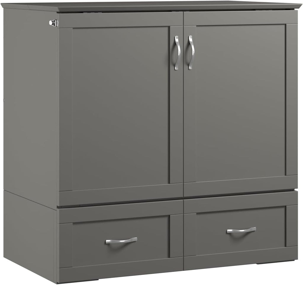 AFI, Hamilton Twin XL Murphy Bed Chest with 6' Mattress, Storage Drawer, and Built-in USB Charger, Grey