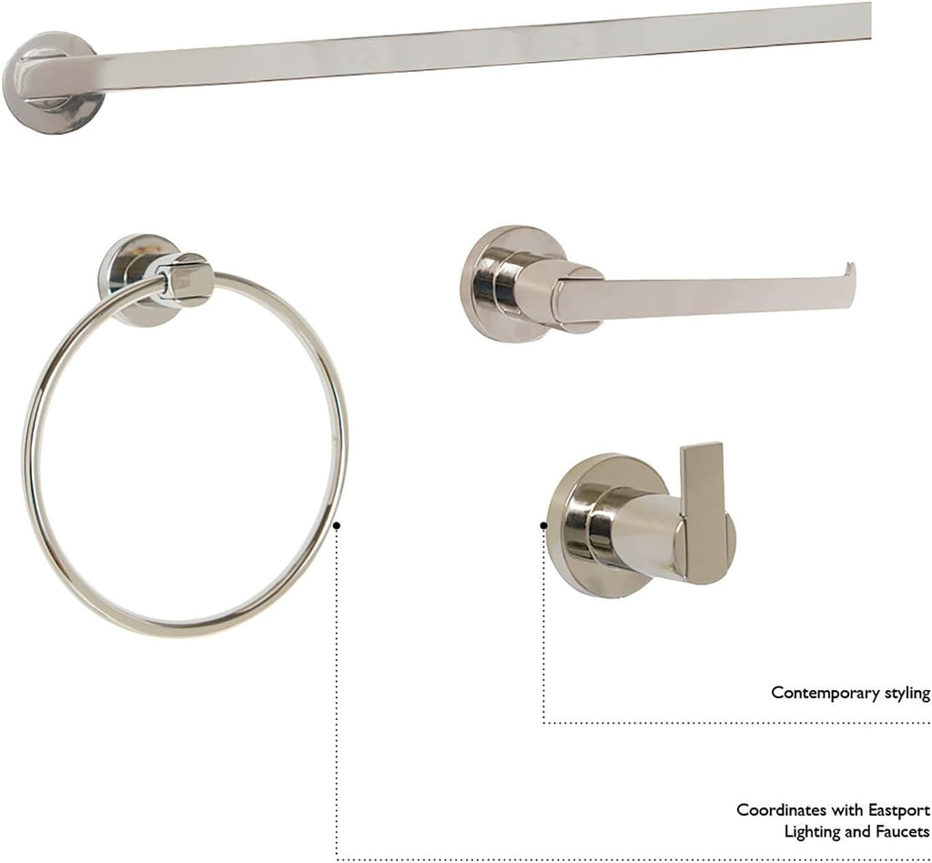 HomeStock 4-Piece Bathroom Accessory Set - Towel Rack, Ring, Holder & Hook - Chrome