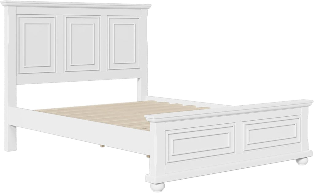 MERITLINE Vintage Farmhouse Bed Frame Queen,Solid Wood Mid Century Modern Rustic Bed Frame with Headboard and Footboard,No Box Spring Needed (White,Queen)