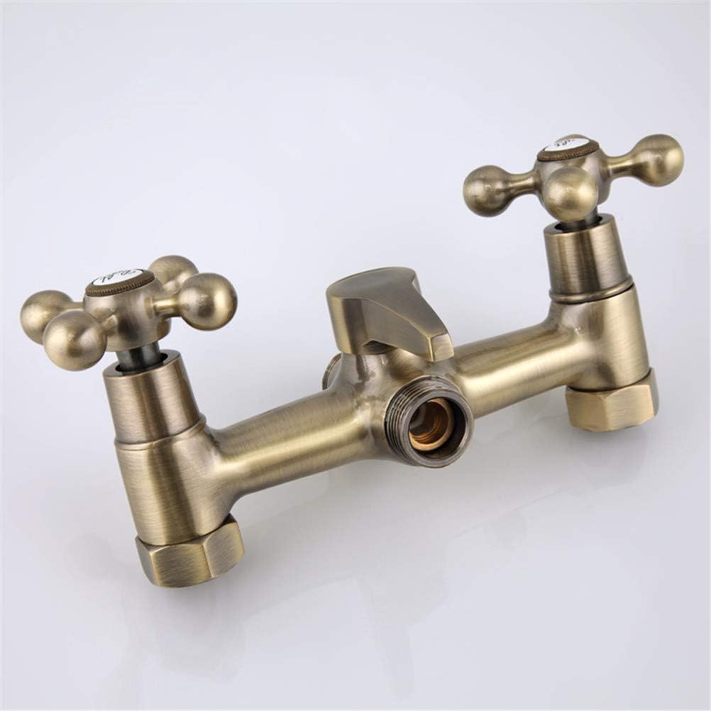 Wall Mounted Bathtub Faucet Antique Brass Shower Set Head and Hand Shower Bathroom Double Handle Dual Hole Shower Faucet with 36cm Nose
