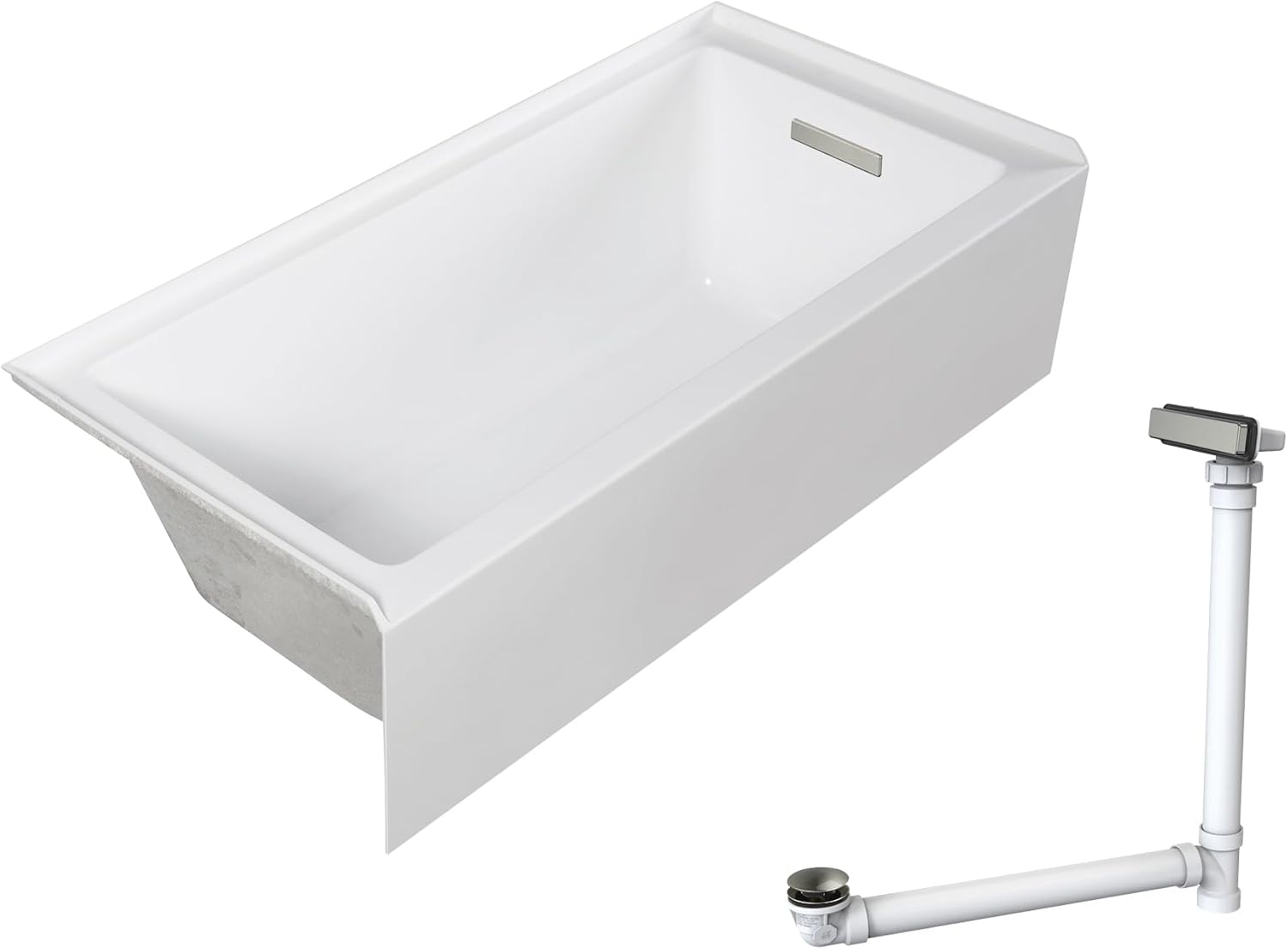Transolid UATLN603215-R-BN Unity 60-in x 32-in x 15-in Alcove Acrylic Bathtub Kit With Right Hand Drain, White/Brushed Nickel