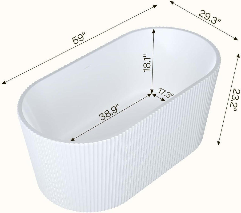 59' Acrylic Freestanding Soaking Bathtub, Deep Ergonomic Design with Lumbar Support, Integrated Overflow Drain, Non-Slip Base,cUPC Certified Modern Bathroom Tub, Easy Installation for Bathroom
