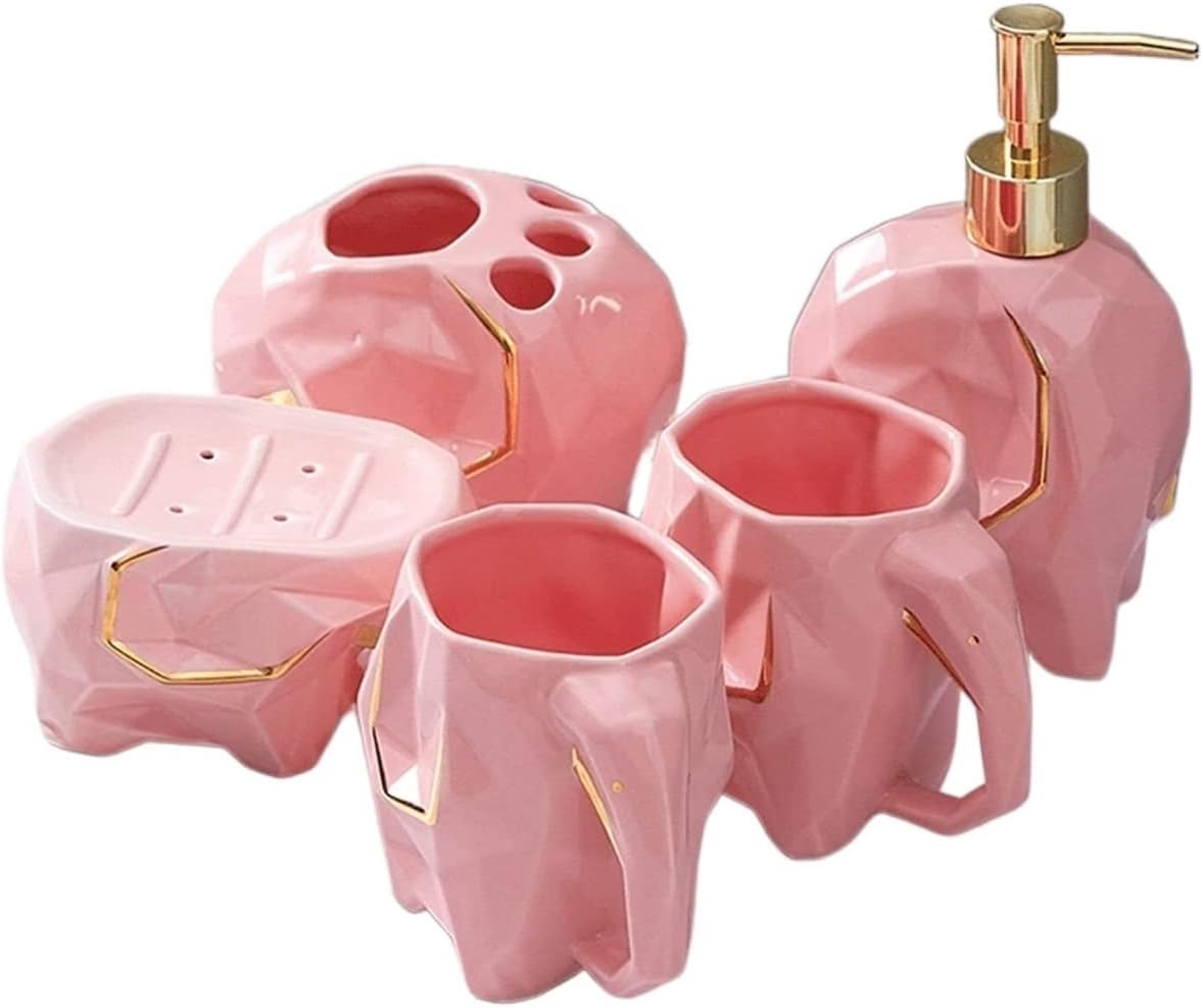 Soap Dispensers Bathroom Accessory Set,Geometric Cute Elephant Soap Dispenser for Liquid Soap Or Lotion Kitchen Bathroom,Pink