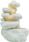 Tabletop Fountain Indoor Indoor Tabletop Fountain with LED Lights, Decorative Tiered Rock and Waterfall Design, Quiet and Soothing Water Sound, Small 13.7 Inch Desktop Size Water Fountain Decor Founta