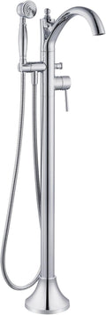 Free Standing Tub Faucet, Classic Freestanding Bathtub Faucet with Vintage Hand Shower Brass High Flow Rate Floor Mount Tub Filler Swivel Spout Soaker Tub Faucets Polished Chrome (WT-9002CP)