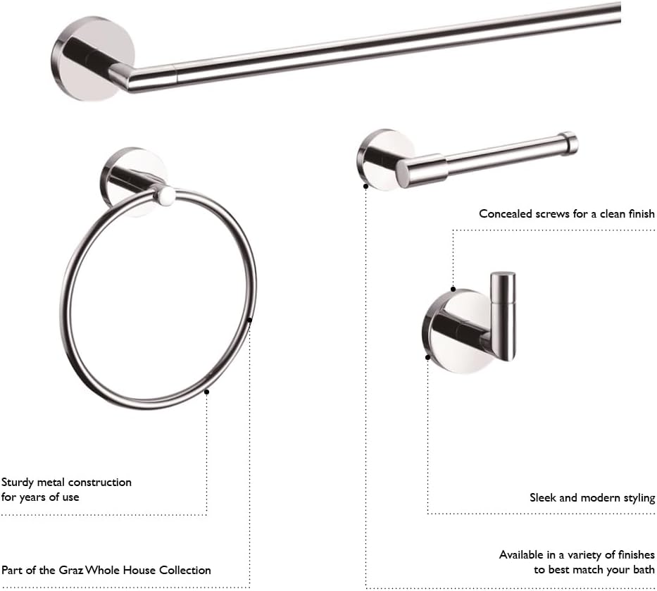 HomeStock 4-Piece Bathroom Accessory Set - Towel Rack, Ring, Holder & Hook - Chrome