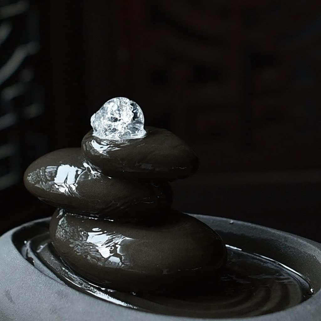 HIHELO Desktop Fountain Casual Tabletop Fountain Ceramic Zen 3 Tier Stone Mountain Fountain Home Ceramic Decor Crafts, Black Water Fountain Outdoor
