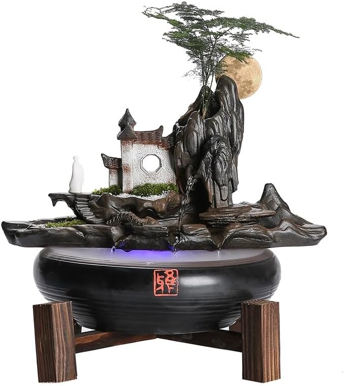 GUERNSEY Tabletop Fountain Flowing Water Ornaments Chinese Style Ceramic Home Decoration Humidifier Living Room Office Desktop Fountain with Feng Shui Wheel Indoor Fountain