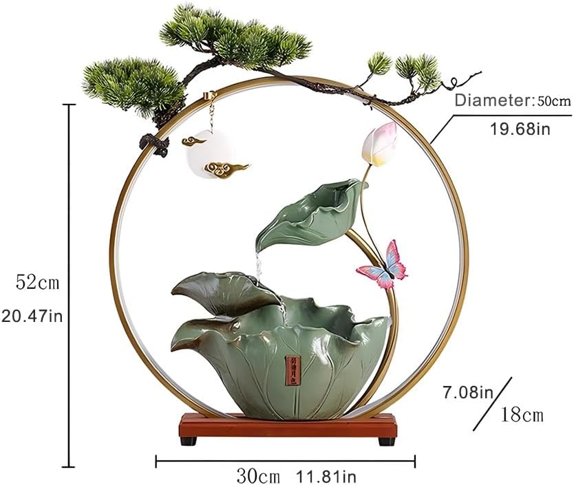 GZHERVICES Tabletop Fountains, 3D Indoor Waterfall with LED Light Ring and Backflow Incense Burner, Indoor Rain Curtain Waterfall Water Feature with Mist