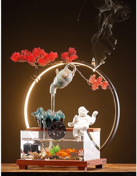 GUERNSEY Tabletop Fountain Tabletop Fountain Hanging Pot Flowing Water Fountain Ornaments Water Circulation Fish Tank Desktop Office Fountain Indoor Fountain