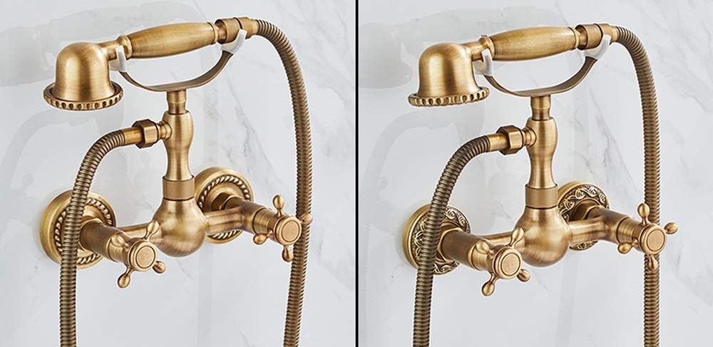 Vintage Retro Home H59 Brass Telephshower Set Double Handle Hand Held Shower Take a Shower Bathtub Shower Hand Spray Mixing Valve Hot and Cold Faucet in-Wall Taps/D Full Moon