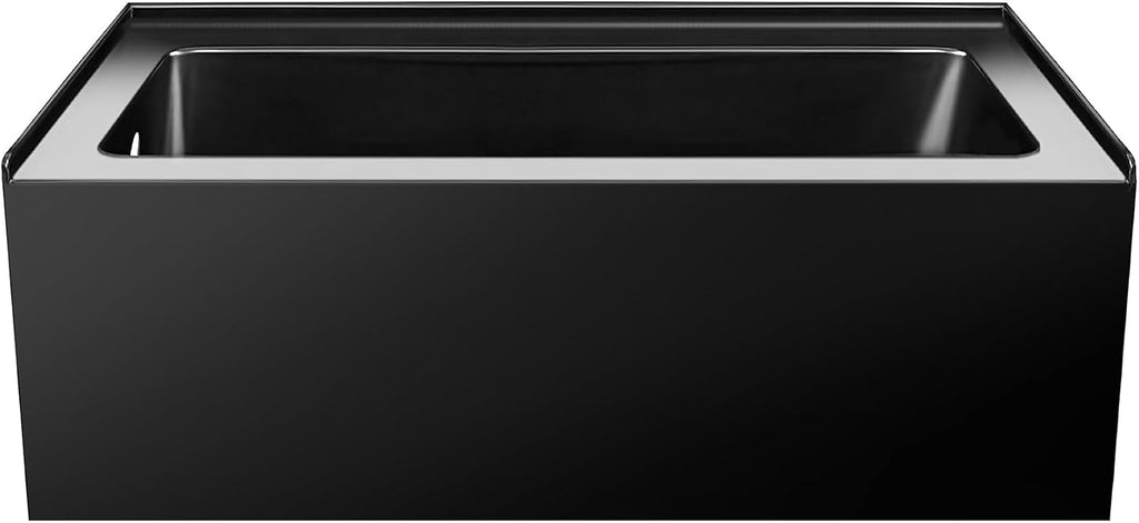 Fine Fixtures Acrylic, Fiberglass Alcove Soaking Bathtub with Integral Apron Front in Glossy Black - Left Hand Drain, 48' x 32'
