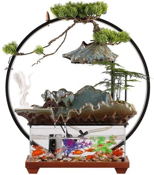 GUERNSEY Tabletop Fountain Chinese Style Simple Water Ornaments Creative Simple Porch Decoration Ornaments Office Desktop Fountain Ornaments Indoor Waterfall Feature Indoor Fountain