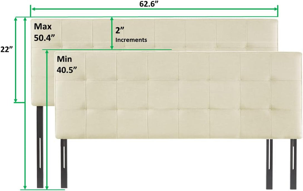 Naomi Home Jessenia Queen Headboard – Linen Upholstered Adjustable Tufted Panel with Padded Surface, Wall or Bed Frame Mount – Cream