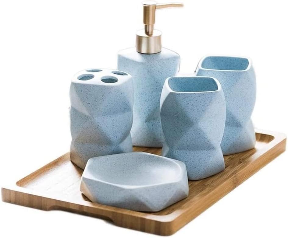 Soap Dispenser Soap Dispenser 6 Piece Stunning Bathroom Accessories Set Geometric Design Ceramics Tumbler Dispenser Shower,Blue