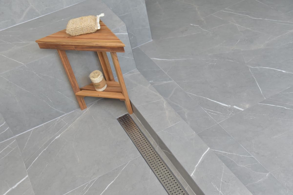 Royal Linear Shower Drain Stainless Steel Traditional Square By Serene Steam 35 5/8