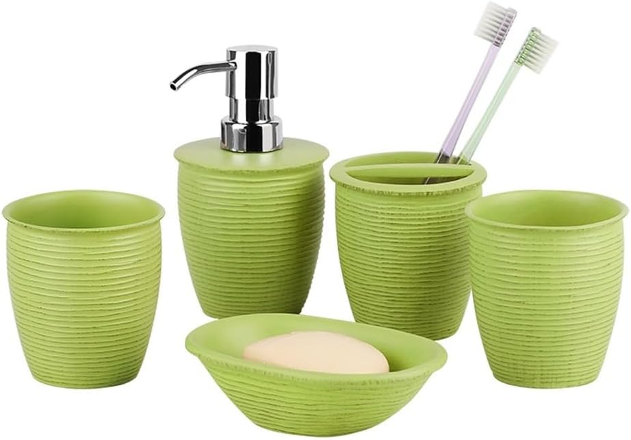 5-Piece Bathroom Accessory Set with Soap Dispenser, Toothbrush Holder, Tumbler & Soap Dish for Vanity Bath Set(Green)