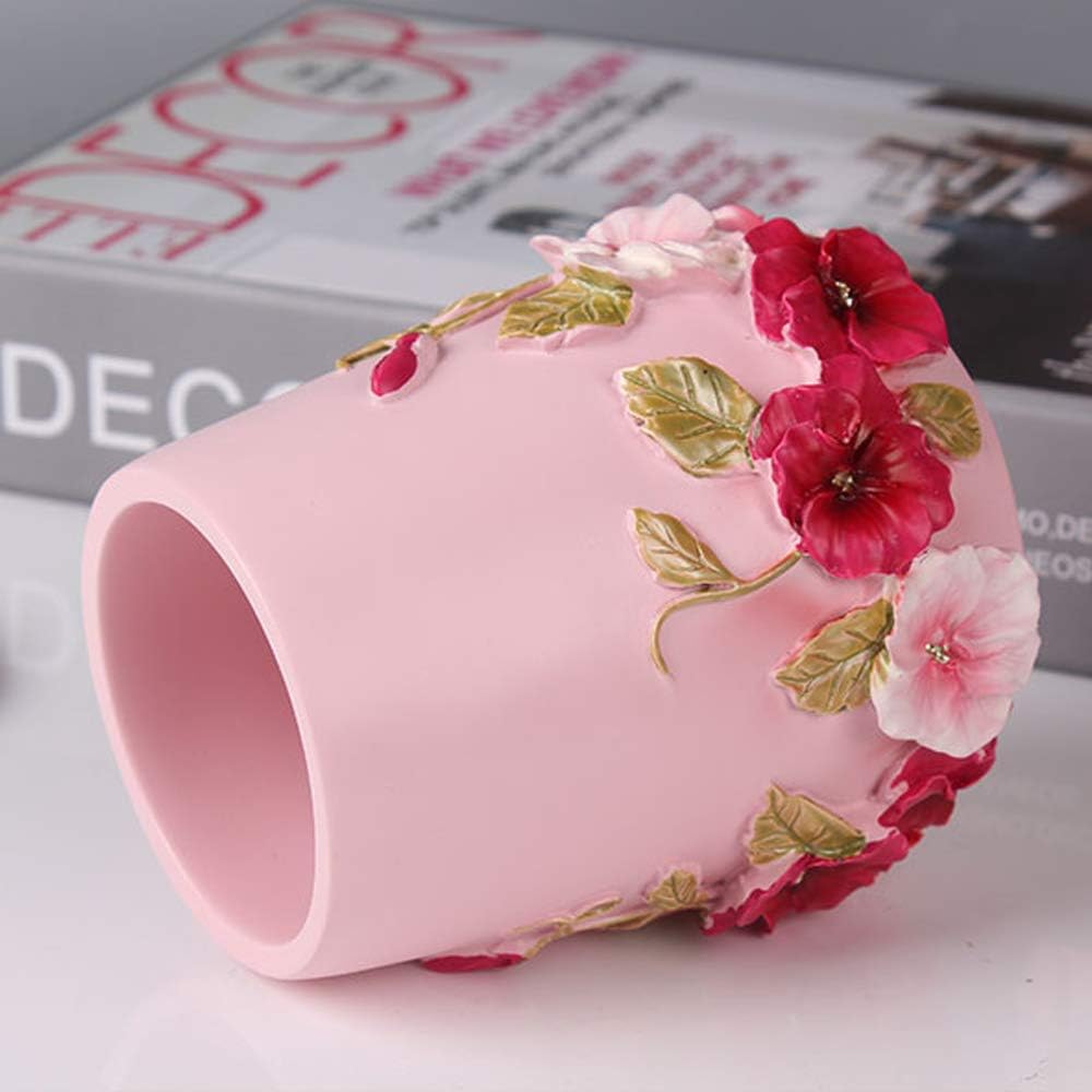 Bathroom Accessories Set Creativity Romantic Wedding Bath Set Resin Bath Ensemble Includes Toothbrush Holder, 2 Tumblers, Liquid Soap Dispenser, Soap Dish,Pink