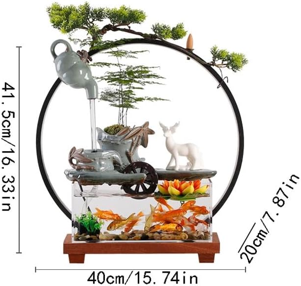 GUERNSEY Tabletop Fountain Tabletop Fountains Creative Simple Water Ornaments Desktop Ceramic Fountain Home Living Room Circulating Water Glass Fish Tank Ornaments Indoor Fountain