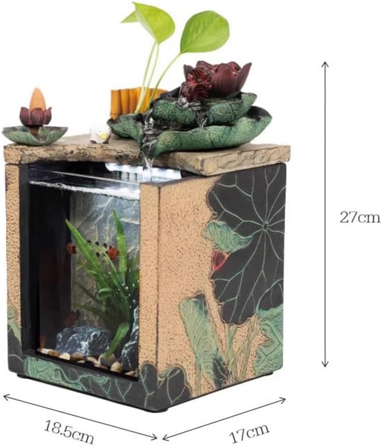 GRFIT Indoor Fountain Desktop Fountain with Waterfall and Mini Landscape Self Cleaning Zen Scape Flow for Indoors Tabletop Fountain