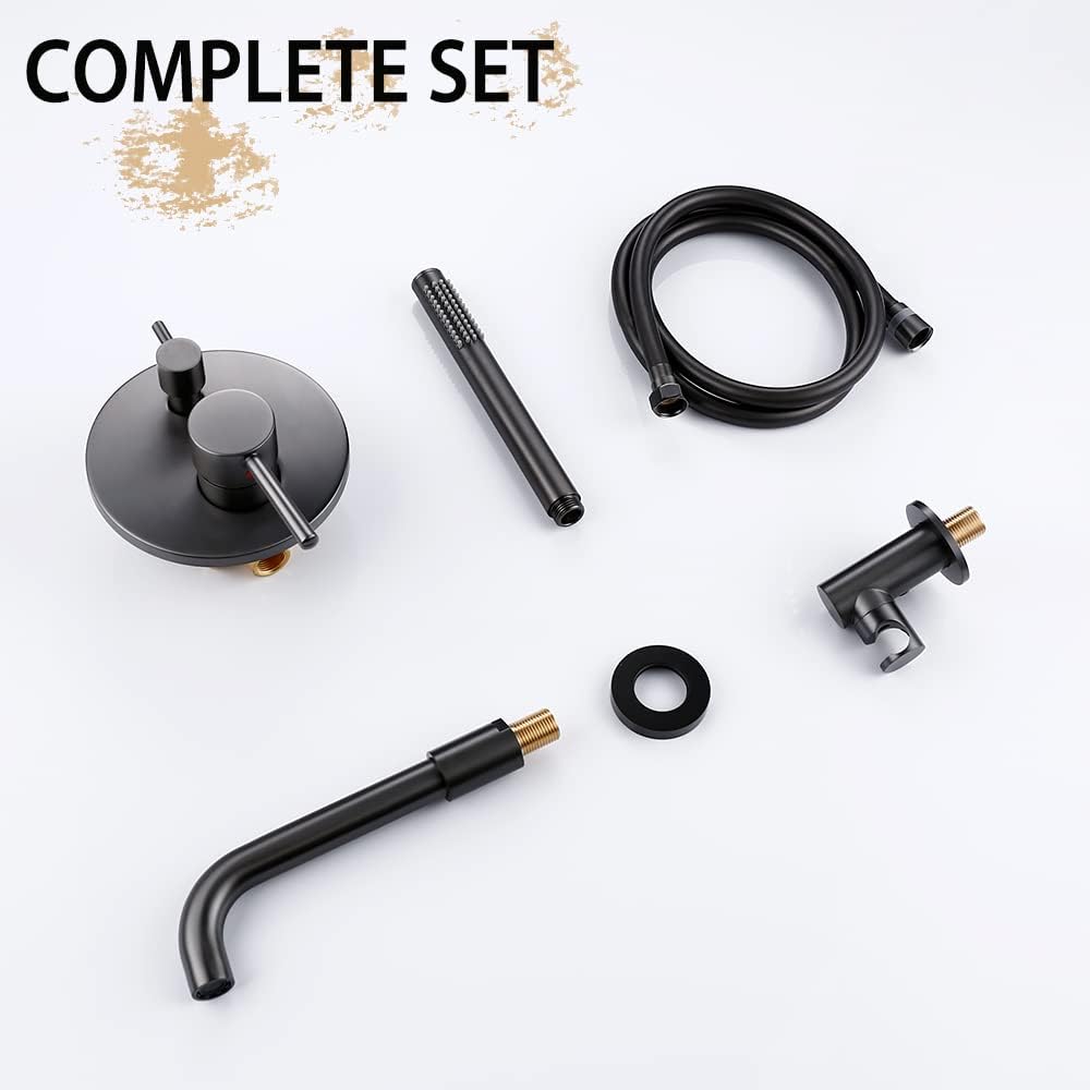 Bathtub Shower Faucet Set, Bath Mixer Taps with Shower Waterfall, Brass Shower Head Hand Sprayer 2 Ways Hot and Cold Mixing Tap Bathroom Sink Taps Shower Set,Brushed Gold