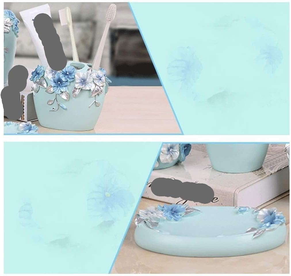 Countertop Organizer for Bathroom 6pcs/Set Liquid Dispenser Bathroom Accessories Set Resin Toothbrush Holder Soap Dish Home Decor(Blue)