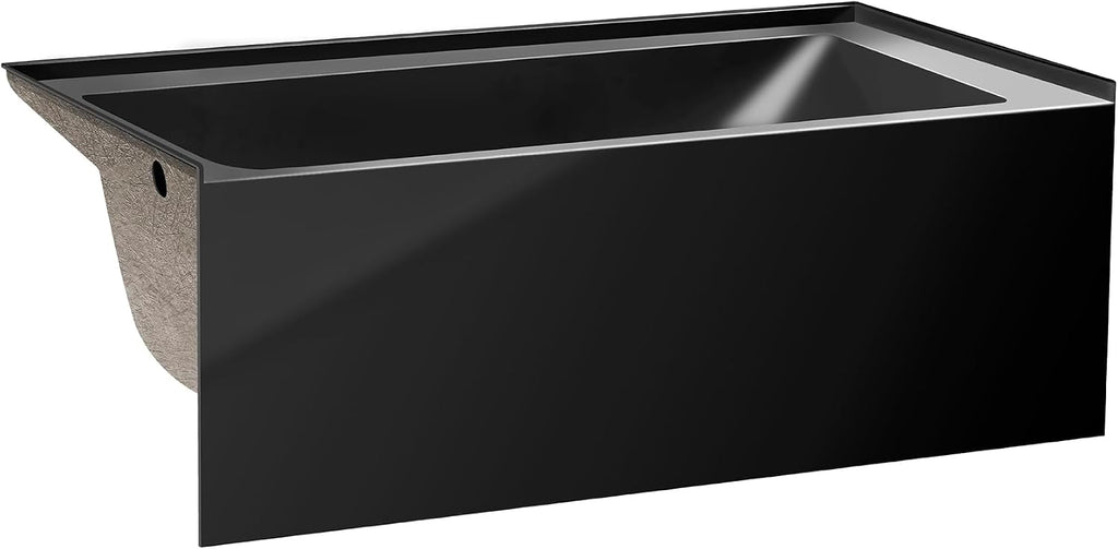 Fine Fixtures Acrylic, Fiberglass Alcove Soaking Bathtub with Integral Apron Front - Drain Included (48' x 32', Left Hand, Black)