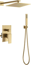 KIBI Cube Bathroom Shower System | 2-Function Wall Mounted Shower Faucet Set with Solid Brass Pressure Balanced Valve | Three Hand Shower Modes | 15-inch Long Shower Arm | Brushed Brass (KSF405)
