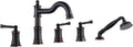 Roman Tub Faucet Set With Handheld Shower 5 Hole Deck Mount Tub Filler With Diverter, 3 Lever Handle Rough-in Valve and Water Supply Lines Included for Bathroom Tub, ORB