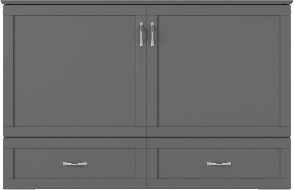 AFI Hamilton Queen Murphy Bed Chest with Mattress, Storage, and Built-in Charger in Grey