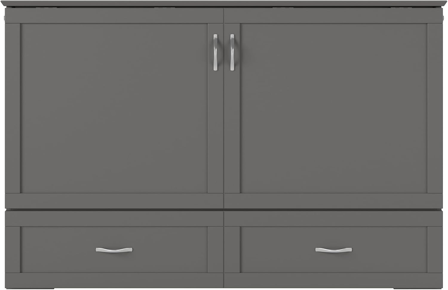 AFI Hamilton Queen Murphy Bed Chest with Mattress, Storage, and Built-in Charger in Grey
