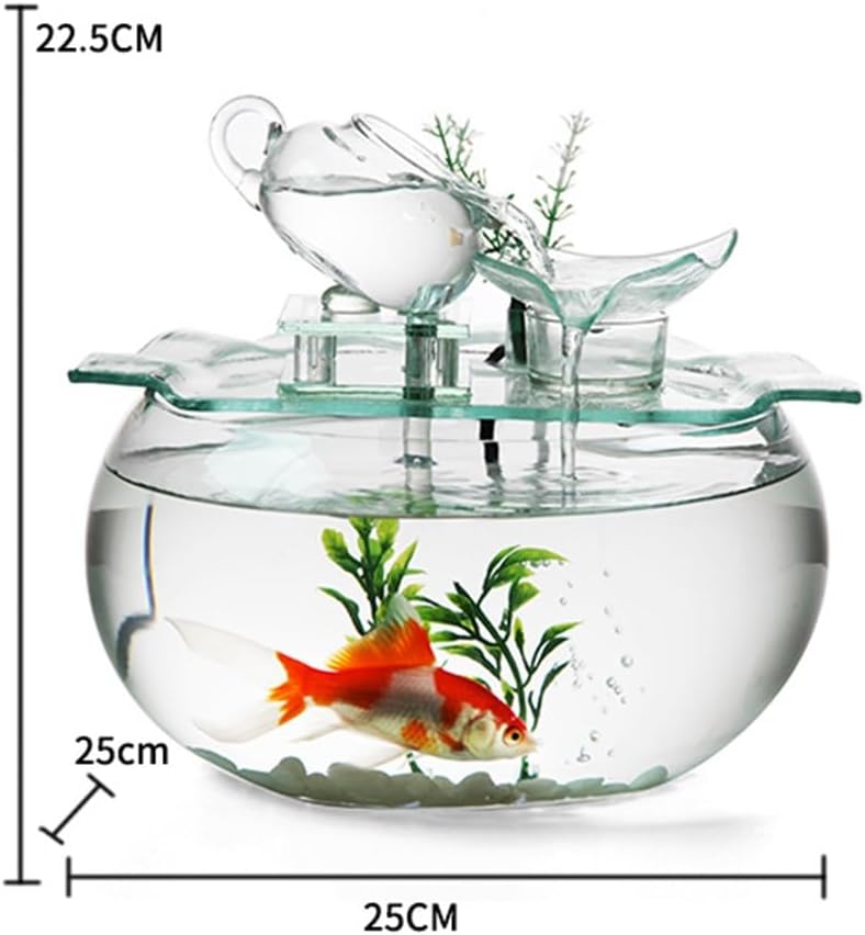 GRFIT Indoor Fountain Glass Flow Zen Aquarium Fountain, Modern Minimalist Desktop Decoration Tabletop Fountain