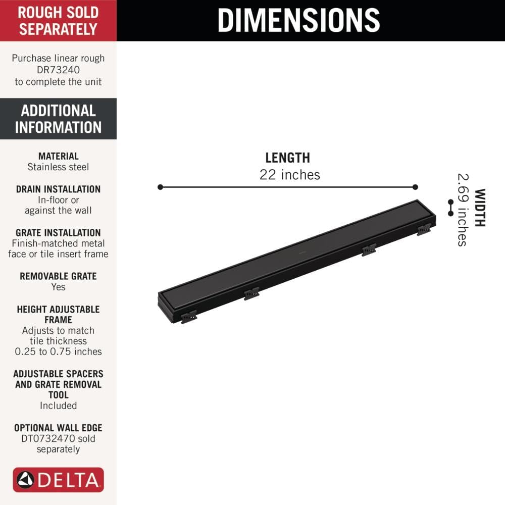 Delta Faucet 24' Reversible Linear Shower Drain Trim in Matte Black