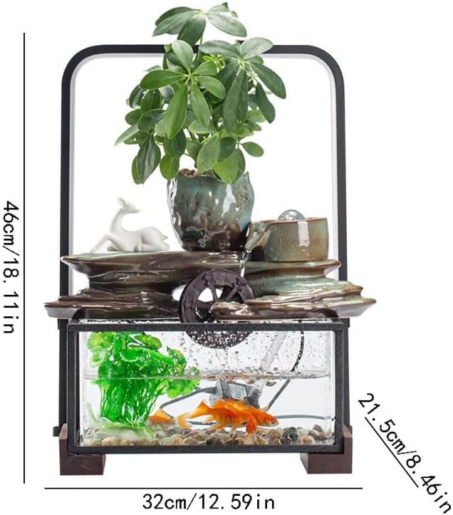 GUERNSEY Tabletop Fountain Chinese Desktop Water Fountain Creative Simple Circulating Water Ornaments Living Room Office Desktop Fish Tank Indoor Waterfall Feature Indoor Fountain