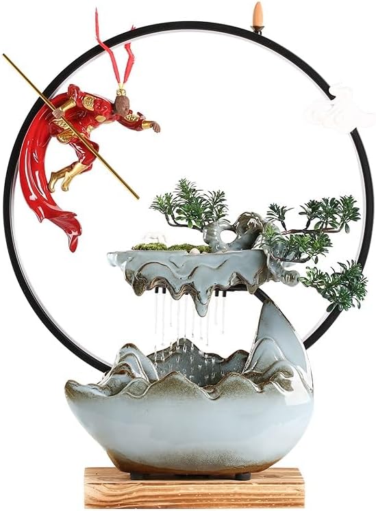 GUERNSEY Tabletop Fountain Desktop Fountain Chinese Style Office Decoration Home Accessories Porch Living Room Rockery Water Fountain Humidifier Crafts Indoor Fountain