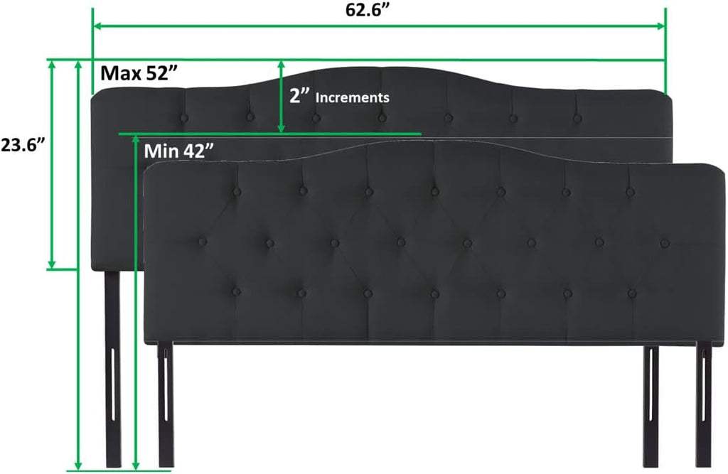 Naomi Home Cassandra Queen Tufted Headboard, Upholstered in Durable Linen Fabric – Premium Foam Cushioning, Adjustable Height, Floating Wall or Bed Frame Mount, Compatible with Adjustable Beds