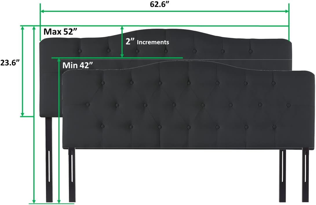 Naomi Home Cassandra Queen Tufted Headboard, Upholstered in Durable Linen Fabric – Premium Foam Cushioning, Adjustable Height, Floating Wall or Bed Frame Mount, Compatible with Adjustable Beds