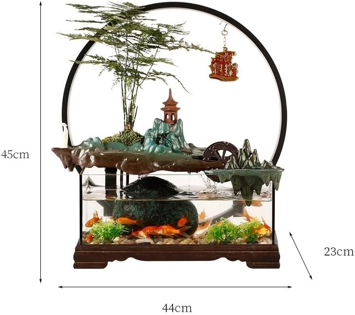 Tabletop Water Fountain Tabletop Fountain Fish Tank Flowing Water Ornaments Circulating Water Fountain Landscape Home Living Room Office Desktop Decoration Indoor Fountain(A)