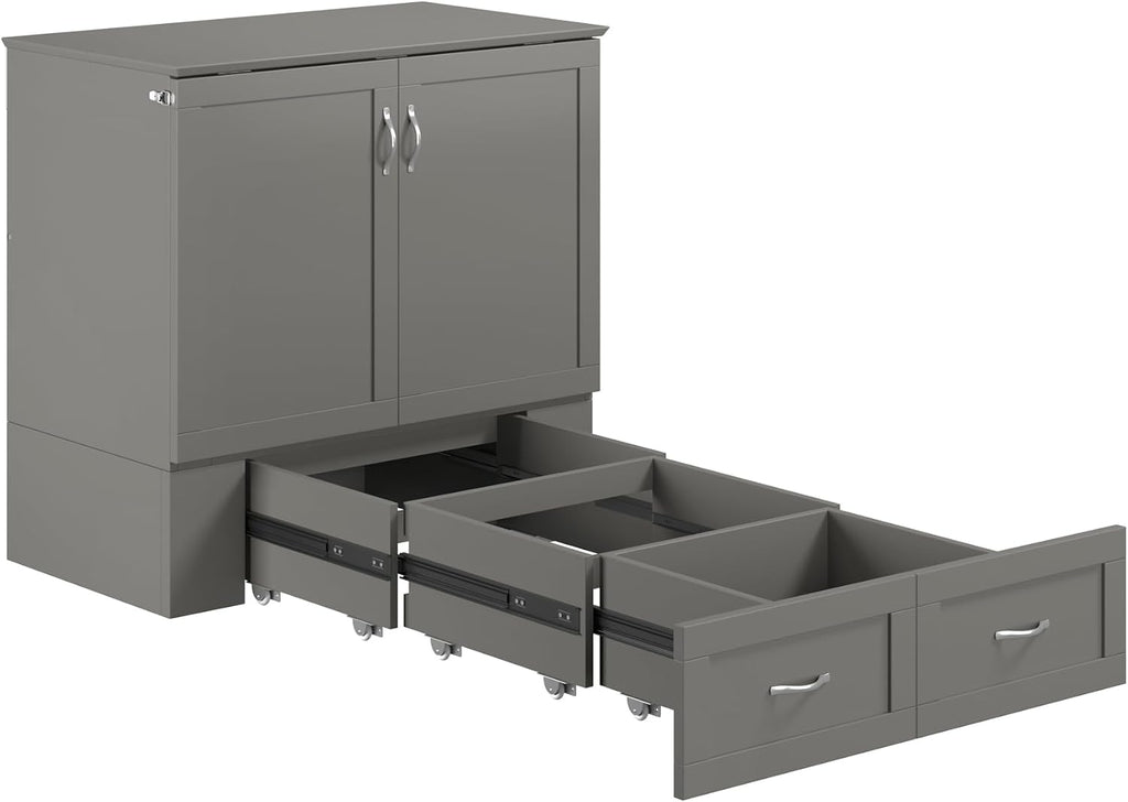 AFI, Hamilton Twin XL Murphy Bed Chest with 6' Mattress, Storage Drawer, and Built-in USB Charger, Grey