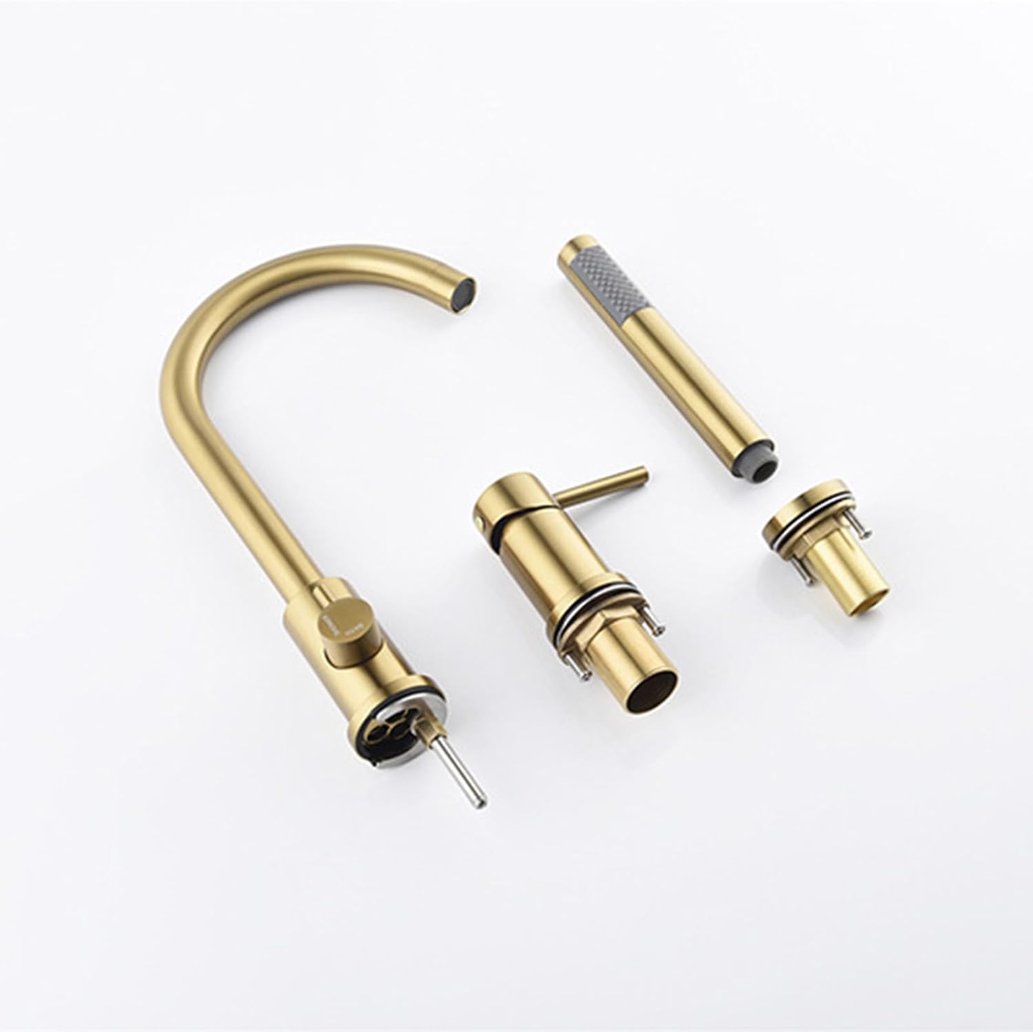 Bath Mixer Tap with Shower Attachment, 3-Hole Bathtub Tap Shower Head and Hose Set for Bath Taps Brushed Gold,A