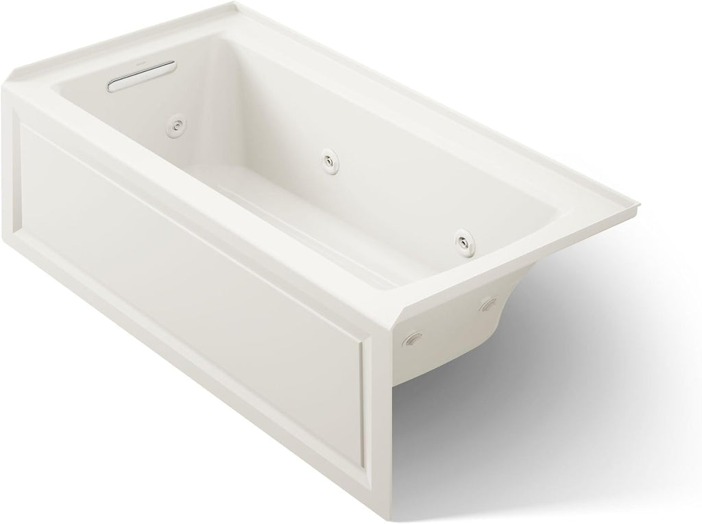 KOHLER K-1947-LA-96 Archer 60' x 30' Alcove Whirlpool with Integral Apron, Tile Flange and Left-Hand Drain, Biscuit