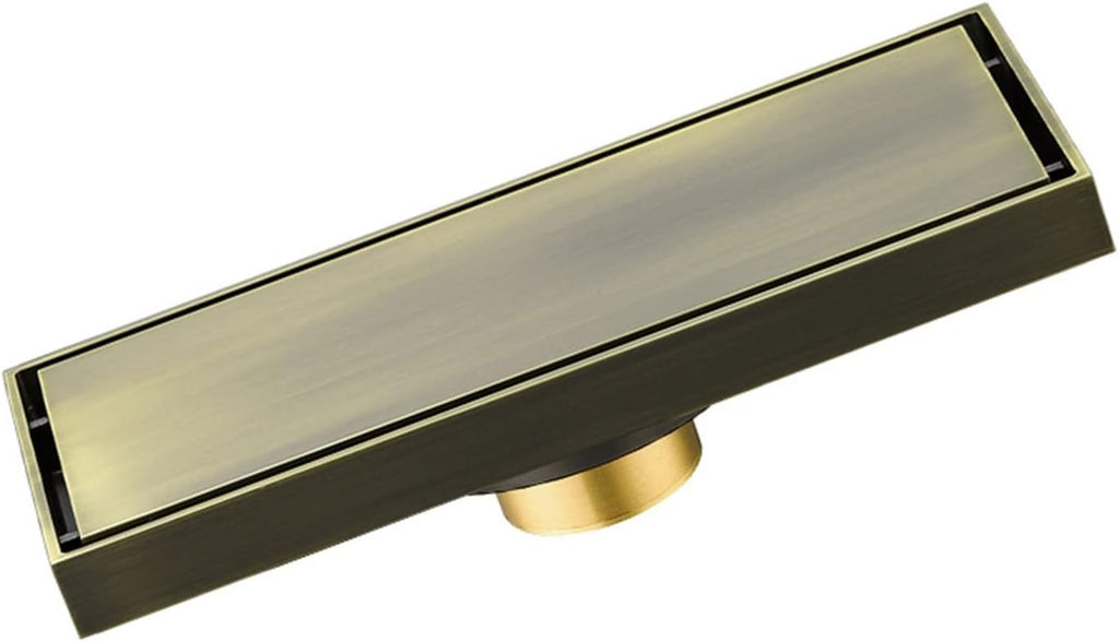 Linear Shower Drain with Hair Strainer Brass Invisible Rectangle Floor Drain Removable Cover for Kitchen Bathroom Garage and Basement Premium Water Drainage Sol，Black 30x8cm(11.8x3.1Inch)