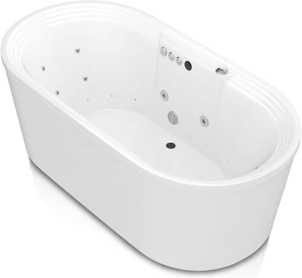 ANZZI Freestanding Tub 34' x 67', Center Drain Whirlpool and Air Bath Tub in White, Whirlpool Jetted, Aromatherapy, Sofi Series (FT-AZ201)