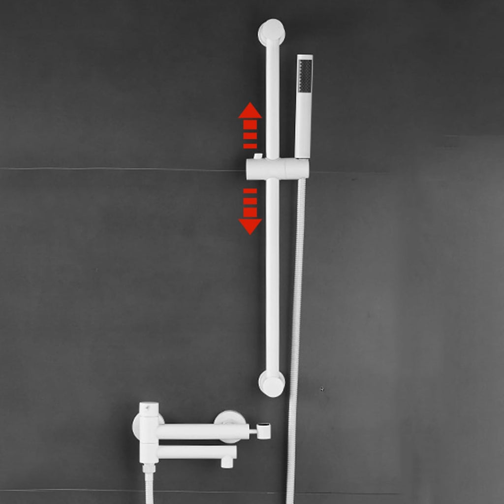 BiaoTeng Wall Mount Tub Faucet with Handheld Shower Hot and Cold Brass Single Handle Wall Mount Bath Tub Faucet Set White