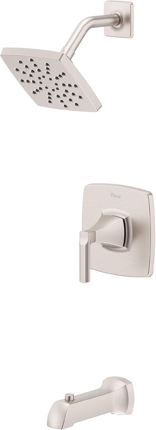 Pfister Vaneri Tub & Shower Trim Kit, Valve and Cartridge Included, 1-Handle, Spot Defense Brushed Nickel Finish, 8P8WS2VRISGS