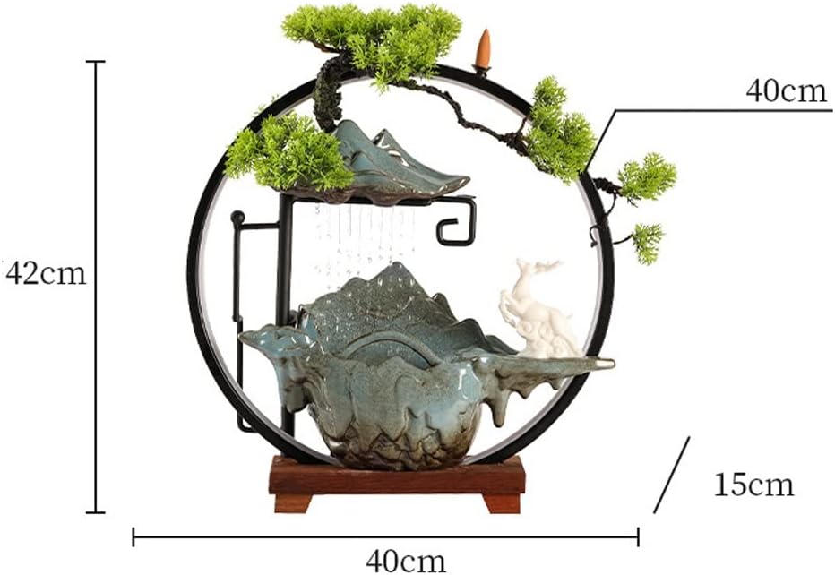 HIHELO Desktop Fountain Tabletop Fountain Chinese Ceramic Water Fountain Desktop Waterfall Fountain Office Decoration Ornaments Water Fountain Outdoor (Color : B)