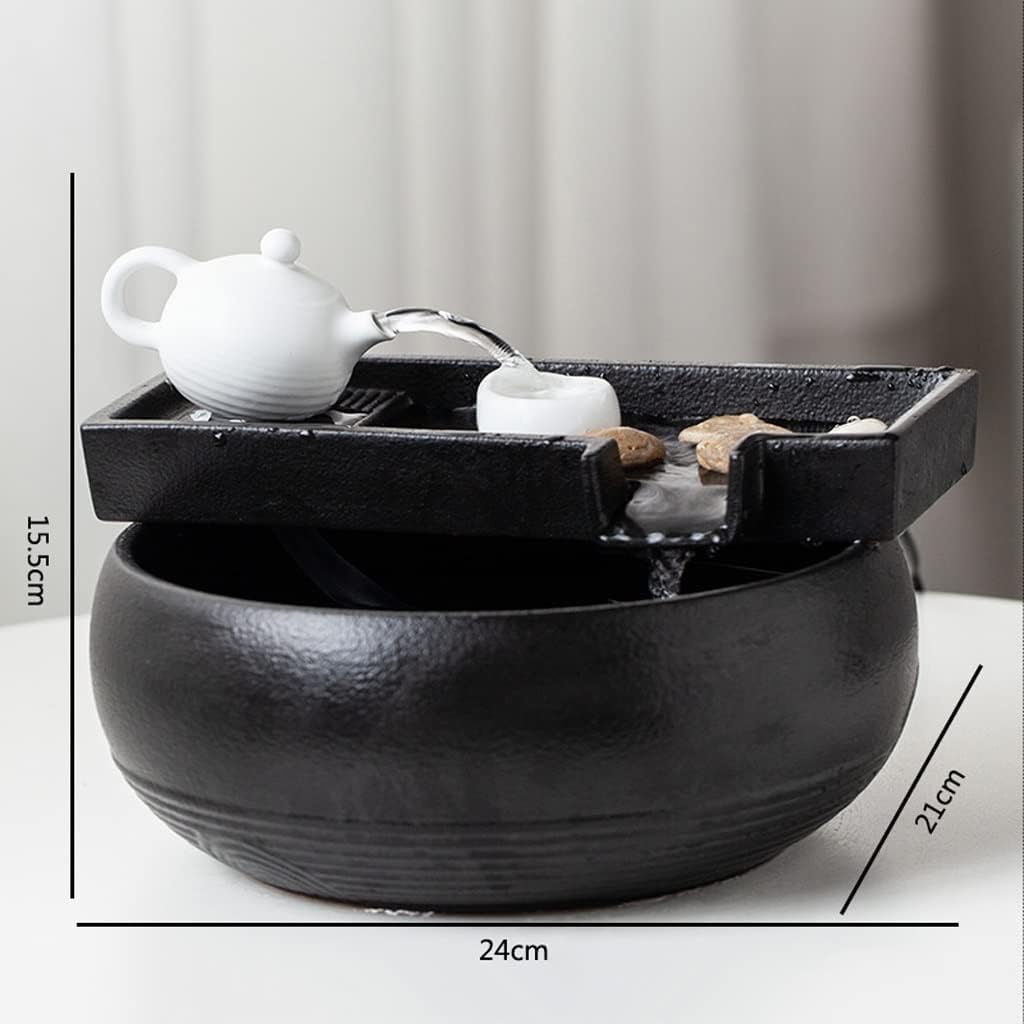 HIHELO Desktop Fountain Tabletop Fountain Ceramic Flowing Water Ornament Circulating Water Home Indoor Fountain Office Desktop Decoration Water Fountain Outdoor (Color : Without Nebulizer)